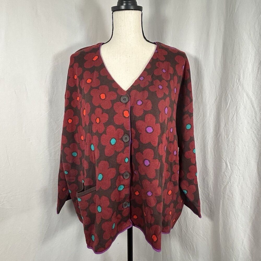 NWT Gudrun Sjödén Polli Floral Cardigan Size XL Retail $114 Organic Cotton